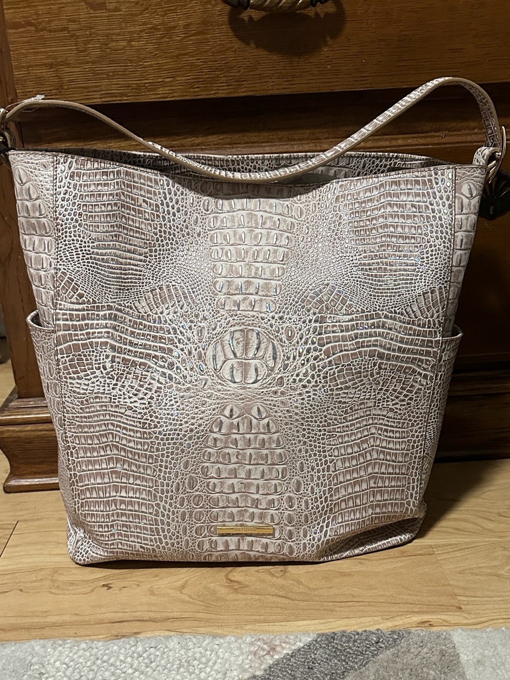 Brahmin Croc-Embossed Tote in Blush Pink